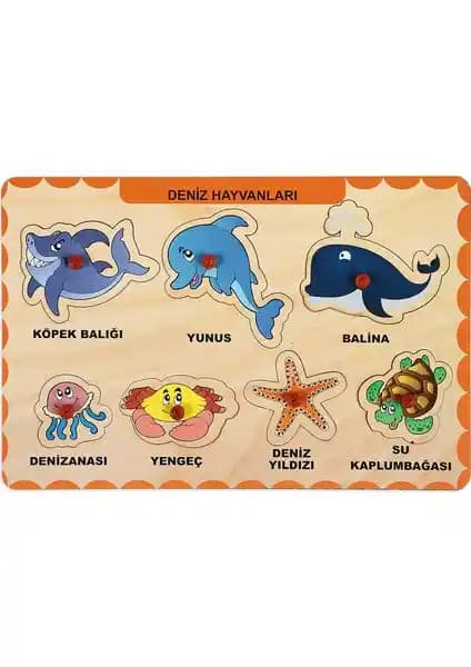 Ahşap Deniz Hayvanları Eğitici Yapboz: Çocuklar İçin Güvenli ve Dayanıklı Öğrenme Oyuncağı