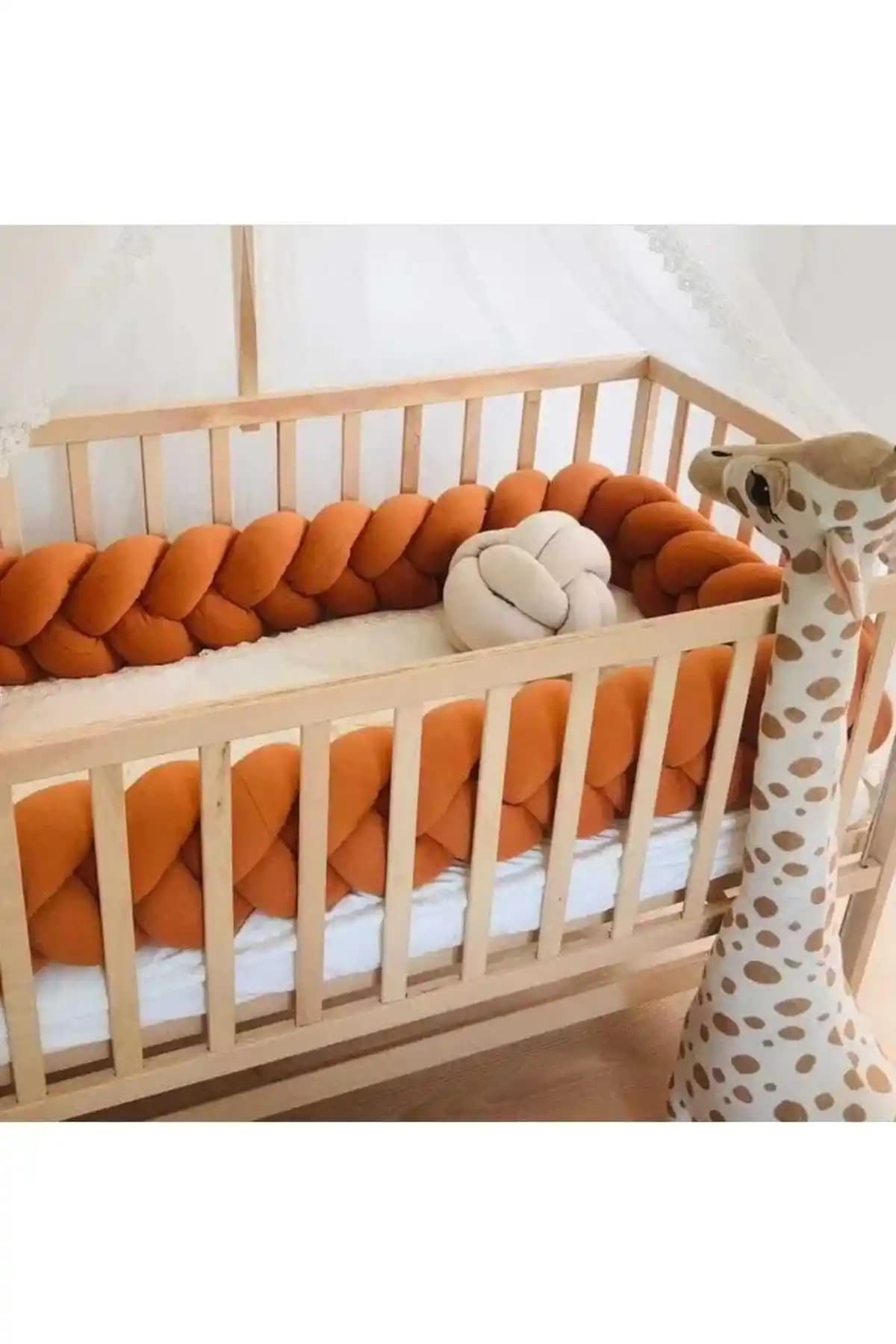 Düğüm Yastık 240 Cm 3 Örgü Beşik Korumalık Güvenli ve Dayanıklı Bebek Yatak Koruyucu