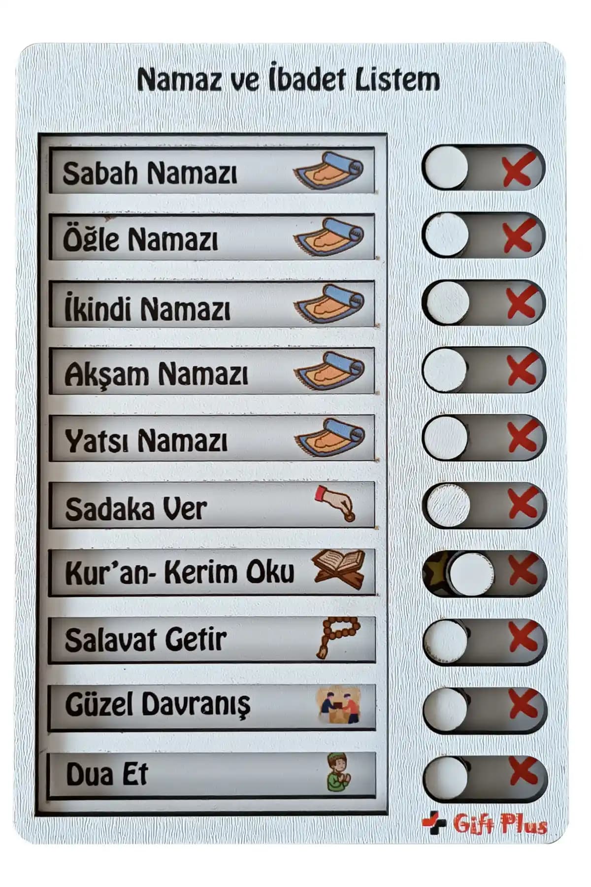 Gift Plus Ahşap Namaz ve İbadet Listem Günlük Rutin Listesi Çocuklar İçin Dini Eğitim Aracı