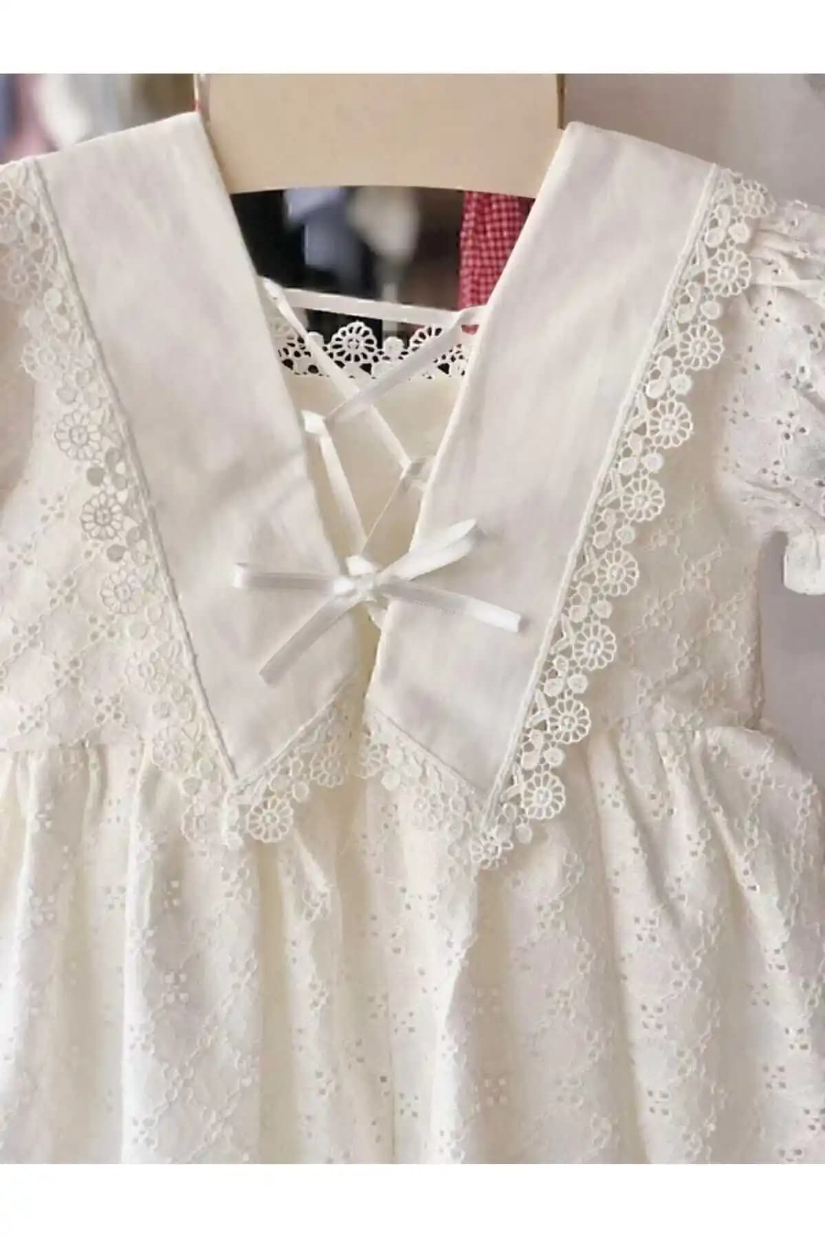 Little Coco Yaka Detaylı Beyaz Fisto Kız Bebek ve Çocuk Elbisesi Şık ve Rahat Tasarım