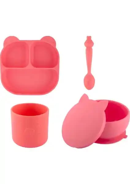 Pandish Silikon Bebek Beslenme Seti Pembe Güvenli ve Kullanışlı Tasarım