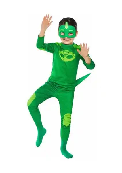 Pj Masks Kertenkele Çocuk Kostümü Tulum ve Maske Seti 2-10 Yaş Arası Çocuklar İçin