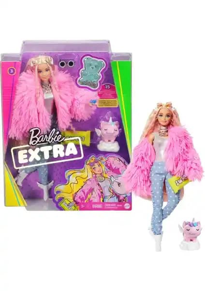 Renkli ve Detaylı Barbie Extra Pembe Ceketli Unicorn Bebek Oyuncağı Çocuklar İçin