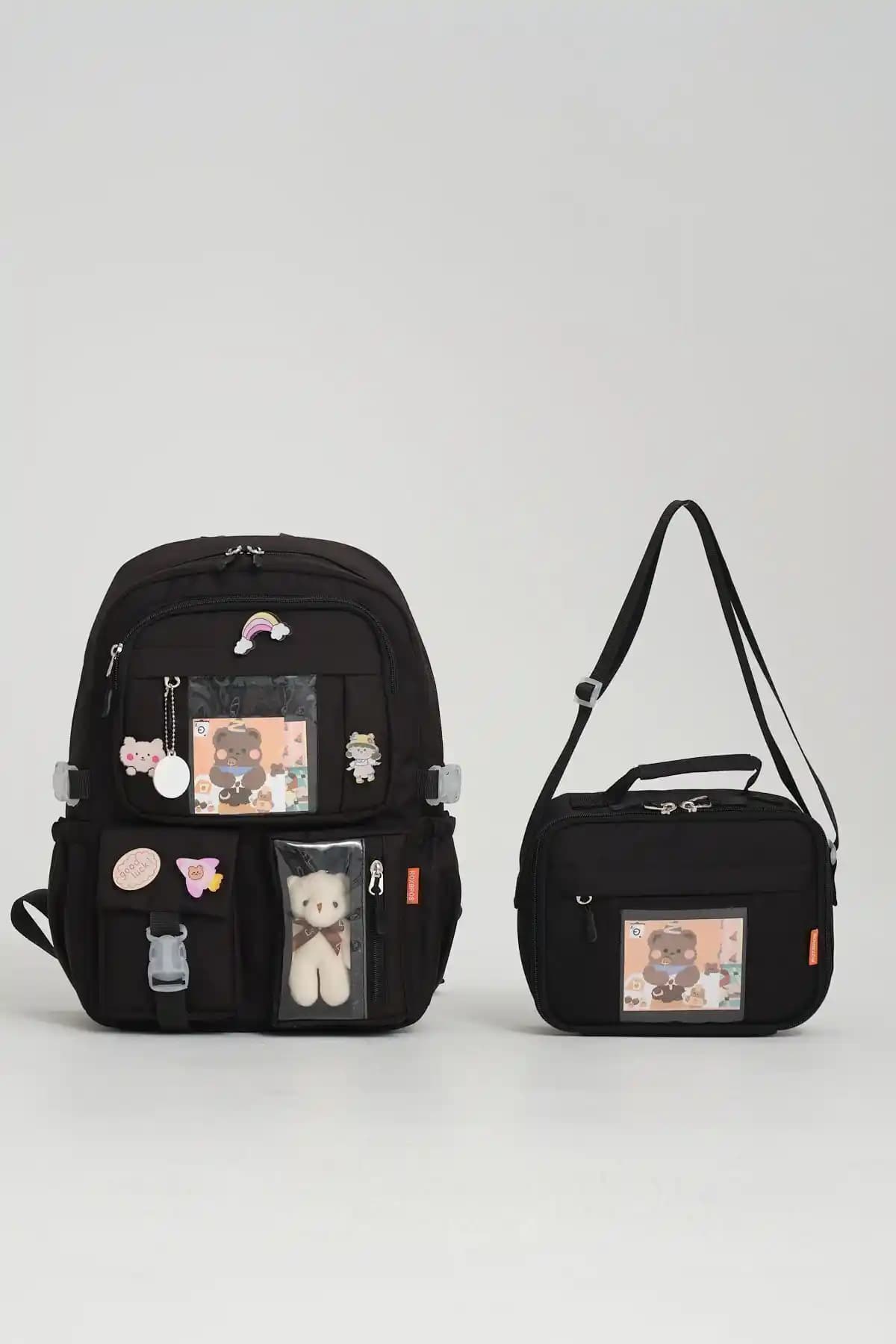 Roxbros Kawaii Kore Tarzı Çocuk Sırt Çantası ve Isı Yalıtımlı Beslenme Seti