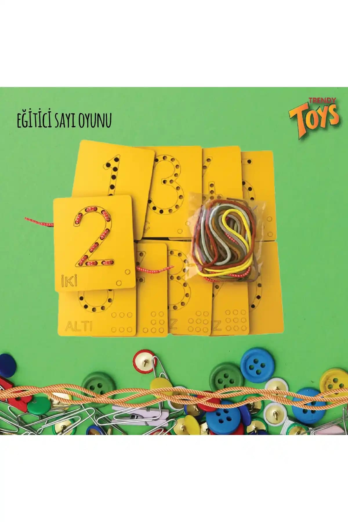 Trendy Toys Eğitici Ahşap Sayılar Ip Geçirme Montessori Oyuncağı İnce Motor ve Sayı Öğretimi