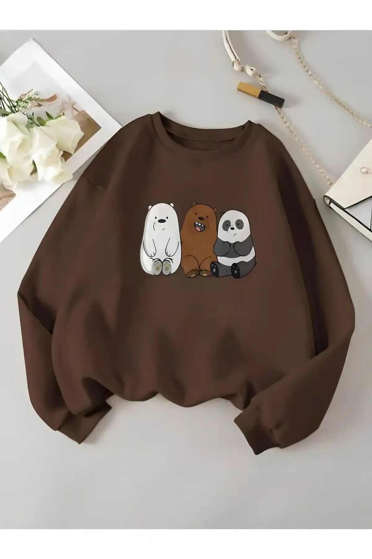 Çocuklar İçin Güvenli ve Sevimli Sweatshirt Tasarımları Kafadar Ayılar Baskısı