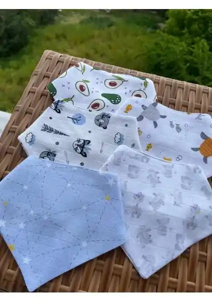 Mugasa %100 Organik Pamuk Bebek Mama Önlüğü ve Müslin Fular ile Tik Paket Müslin Bebek Önlüğü