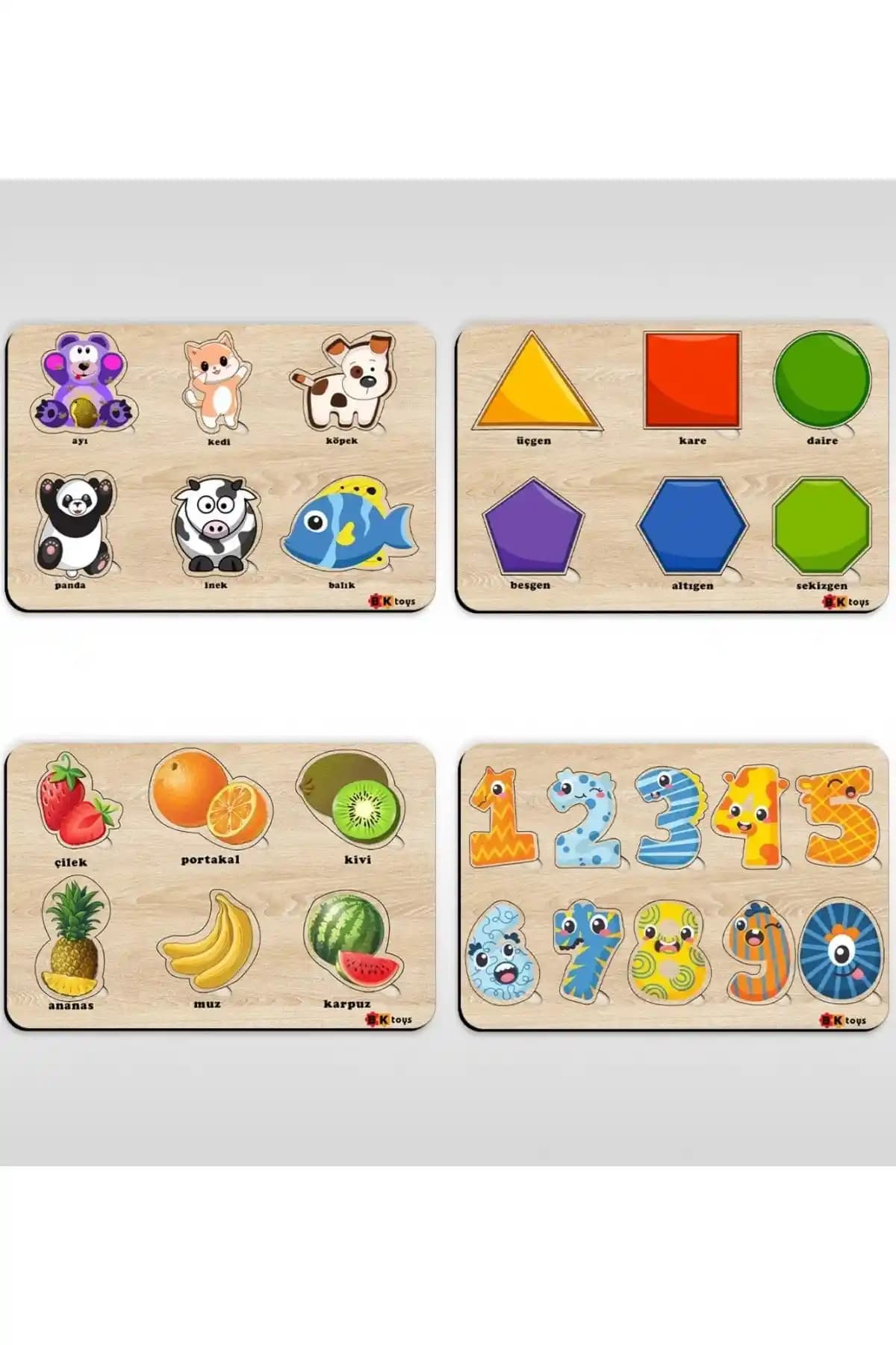 BKTOYS 4’lü Ahşap Figürlü Eğitici Yapboz Seti Çocukların Gelişimine Katkı Sağlar