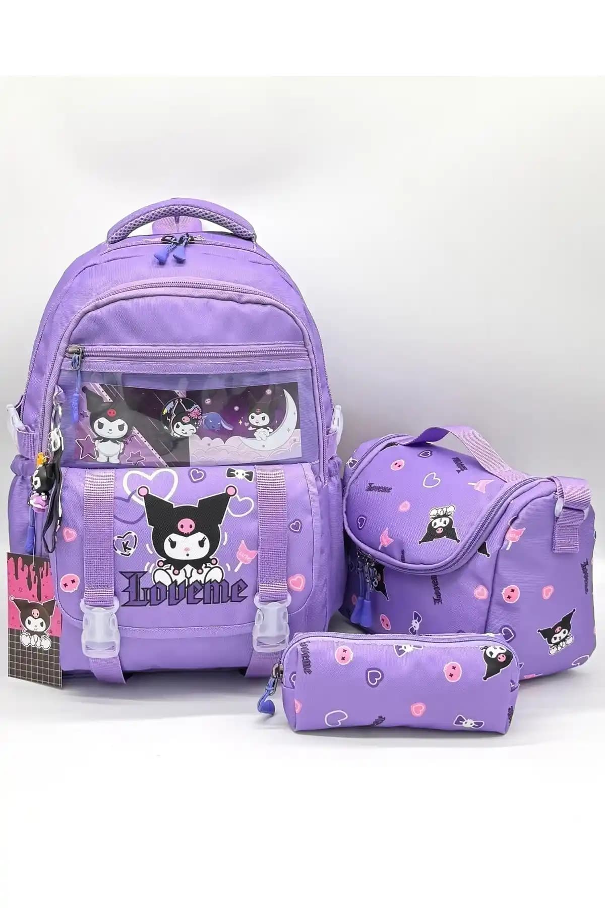 Çınka Bags Kız Çocukları İçin Kore Tarzı Termal Beslenmeli ve Kalemlikli Okul Sırt Çantası Seti
