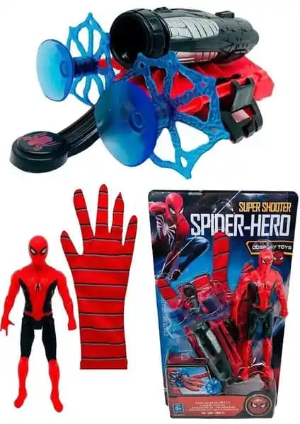 Çocuklar İçin Spiderman Ağ Fırlatan Eldiven ve Işıklı Figür Oyuncak Seti