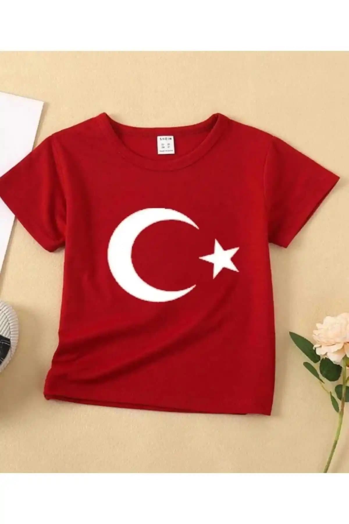 Genel Markalar Türk Bayraklı Çocuk Tişörtleri Günlük ve Spor Kullanımına Uygun