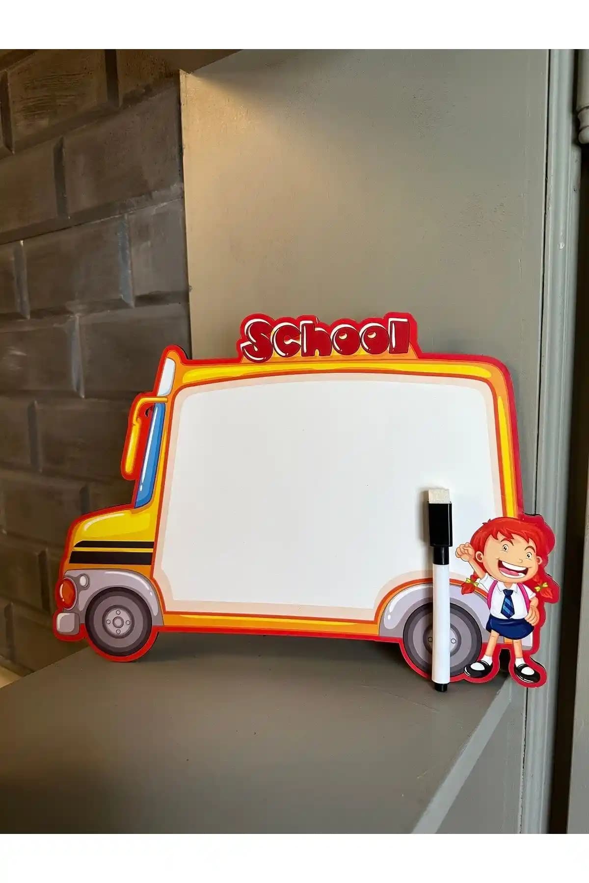 Kidssan Ahşap Yazı Tahtası ve Otobüs Temalı Eğitici Çocuk Oyuncağı