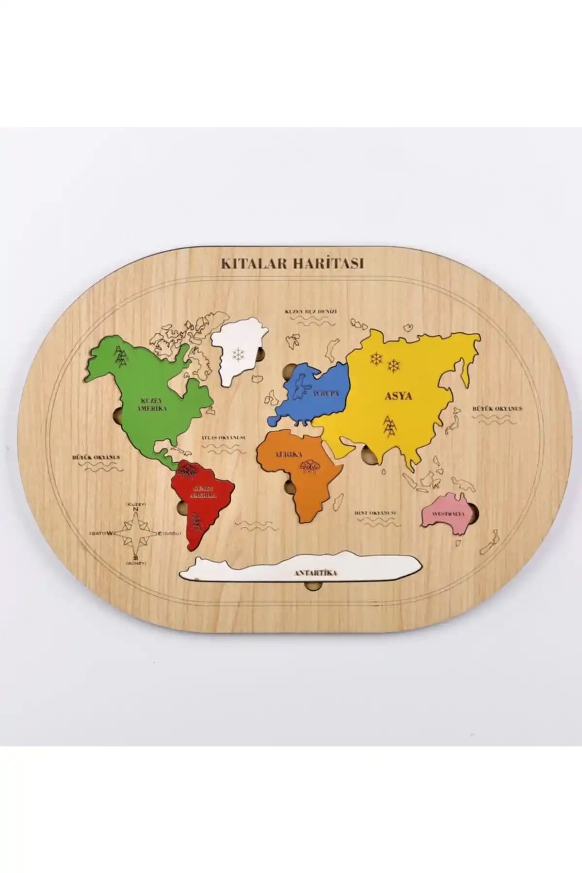 Les Doyen Ahşap Dünya Kıtalar Haritası Puzzle Çocuklar İçin Eğitici Oyuncak