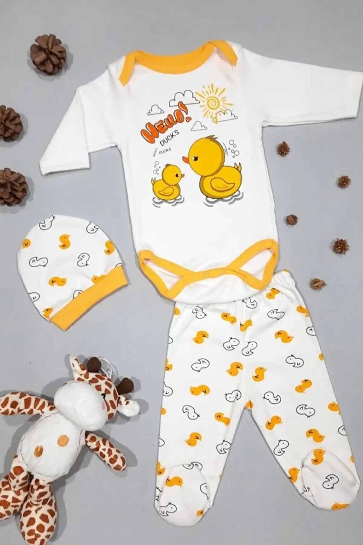 Mai Perla Unisex Bebek Sarı Ördek 3'lü Zıbın Takımı Konfor ve Şıklık Sunar