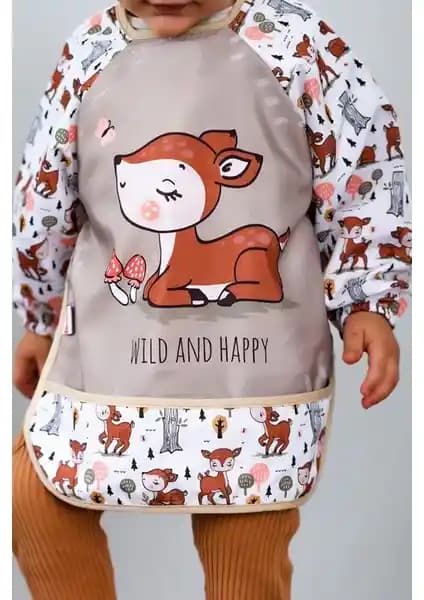 Mai Perla Wild And Happy Karaca Desenli Uzun Kollu Bebek Mama Önlüğü Sağlıklı ve Pratik Kullanım İçin