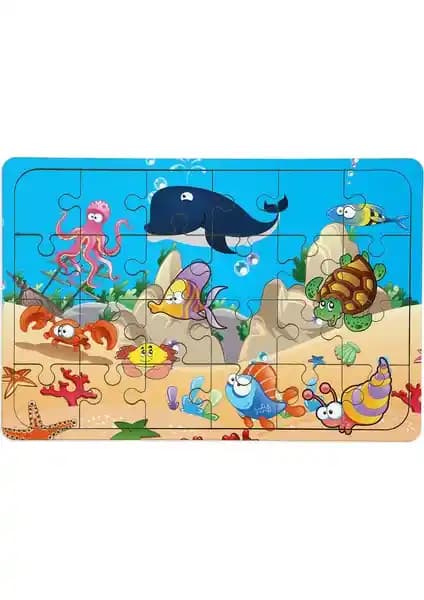 Maketçiniz Okyanus Canlıları 24 Parça Ahşap Puzzle Çocuklar İçin Eğitici ve Dayanıklı Oyun Seti