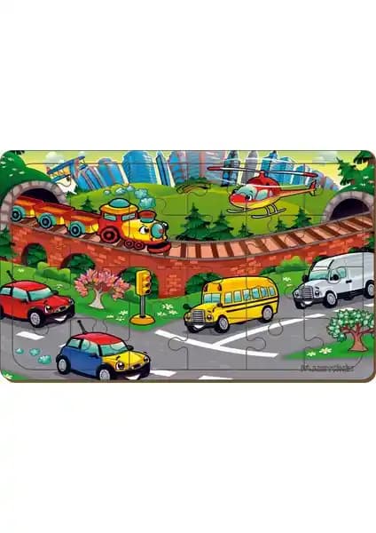 Maketçiniz Taşıtlar 24 Parça Ahşap Puzzle: Çocuklar İçin Güvenli ve Eğitici Oyun Seçeneği