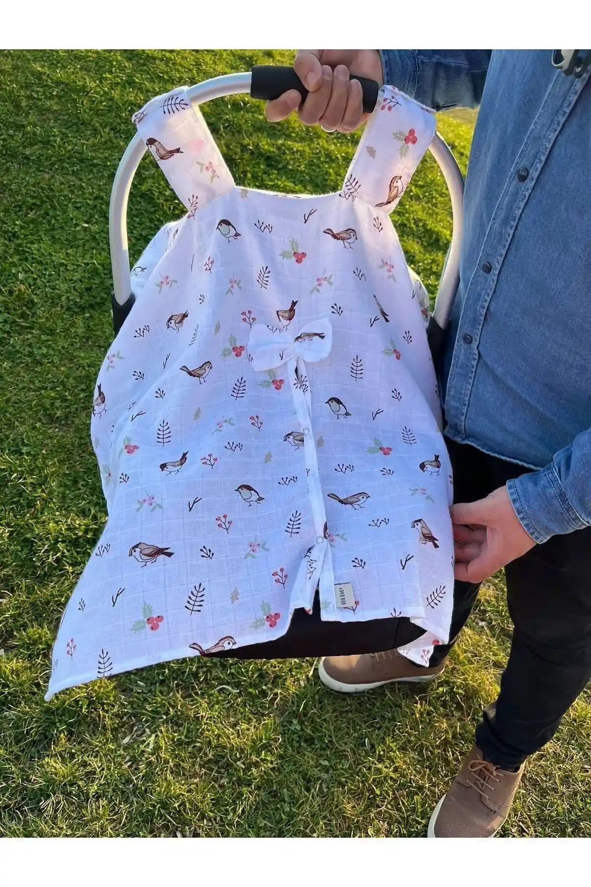 Runbaby Müslin Kumaş Kuş Desenli Puset Örtüsü 75x100cm Hafif ve Şık Tasarım