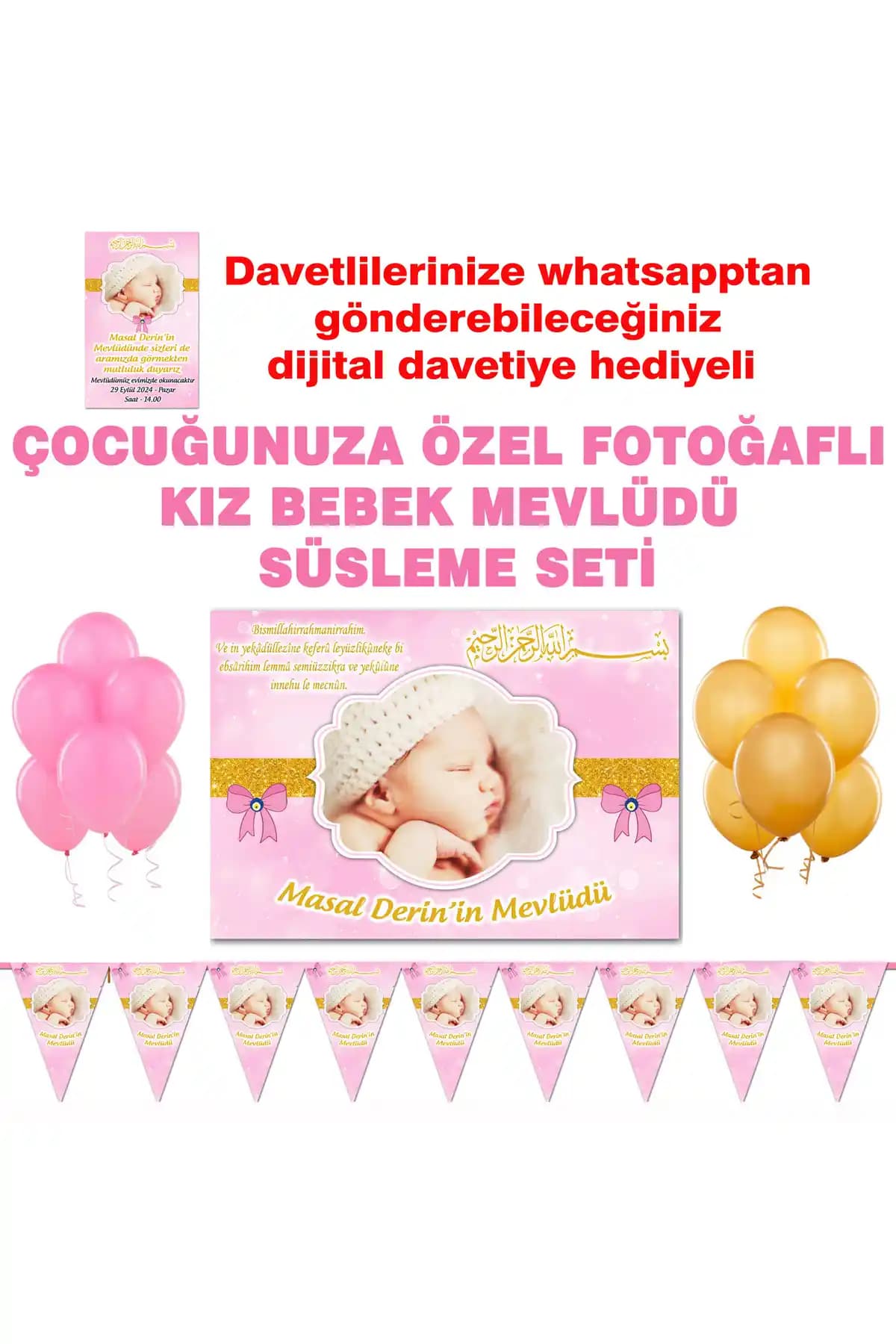 Sunligo Bebek Mevlit Süsleme Seti Türkiye Üretimi Dayanıklı ve Renkli Dekorasyon Malzemeleri