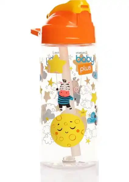Baby Plus Desenli Sert Silikon Uçlu Matara 500 cc dayanıklı ve hijyenik çocuk içecek kabı