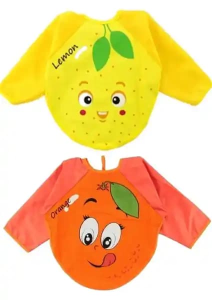 Belinay Portakal ve Limon Motifli Uzun Kollu Su Geçirmez Bebek Mama Önlüğü