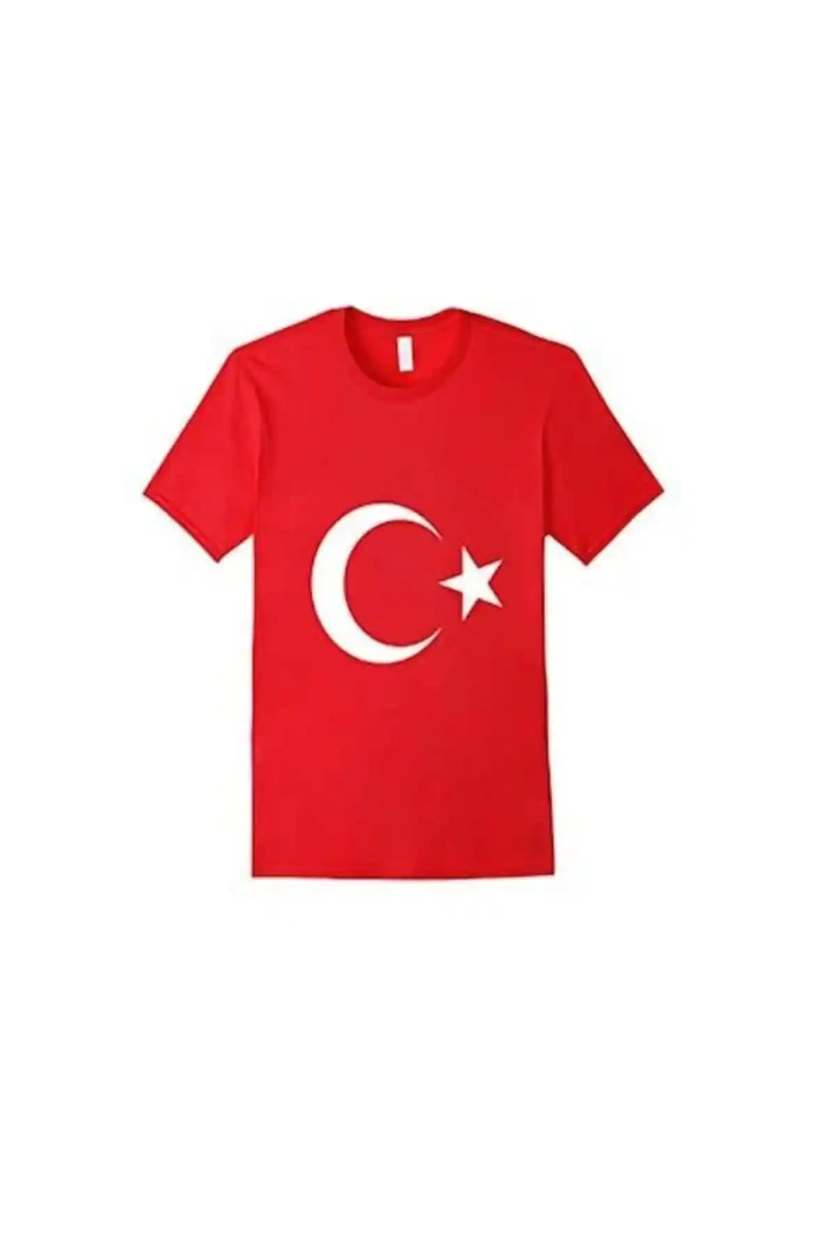 Genel Markalar Ay Yılz Türk Bayraklı Unisex Kırmızı Pamuk Tişörtü Günlük ve Bayram Kullanımı İçin