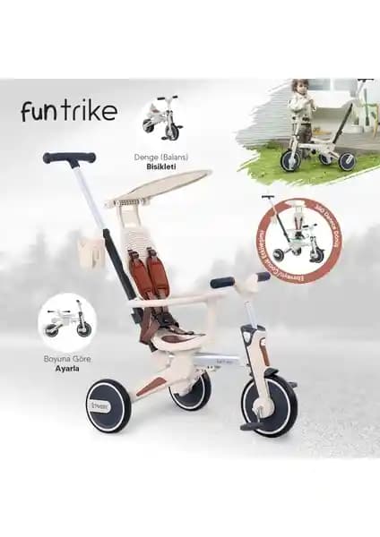 Huggy 6in1 Funtrike Bej Çok Fonksiyonlu Çocuk Bisikleti ve Güvenlik Özellikleri