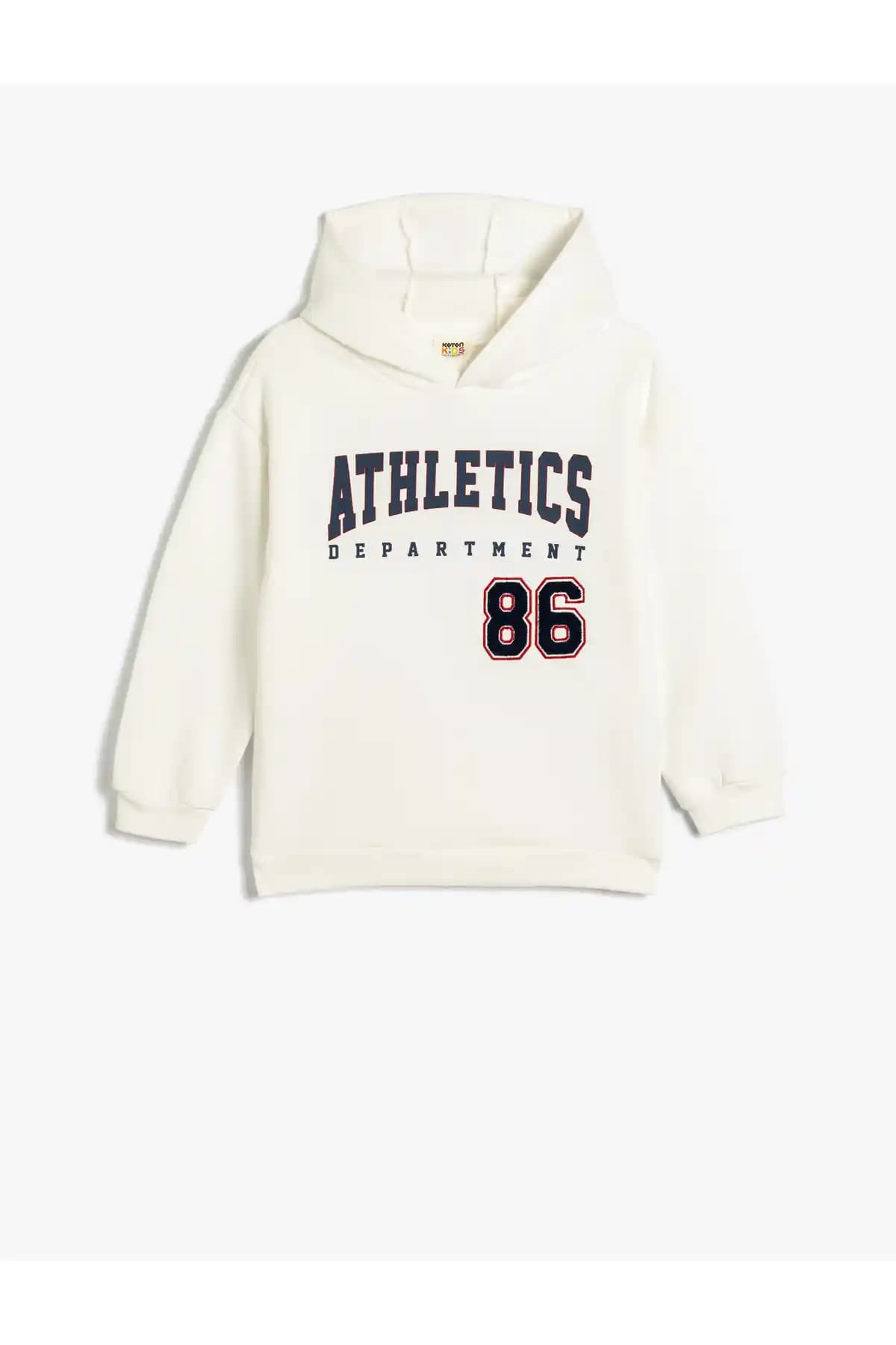 Koton Geniş Kesim Kapşonlu Sweatshirt Üniversite Baskılı ve Şardonlu Tasarım
