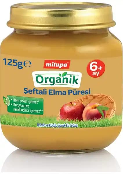 Milupa Organik Şeftali Elma Püresi 125g 6 Aydan Büyük Bebekler İçin Sağlıklı Meyve Püresi