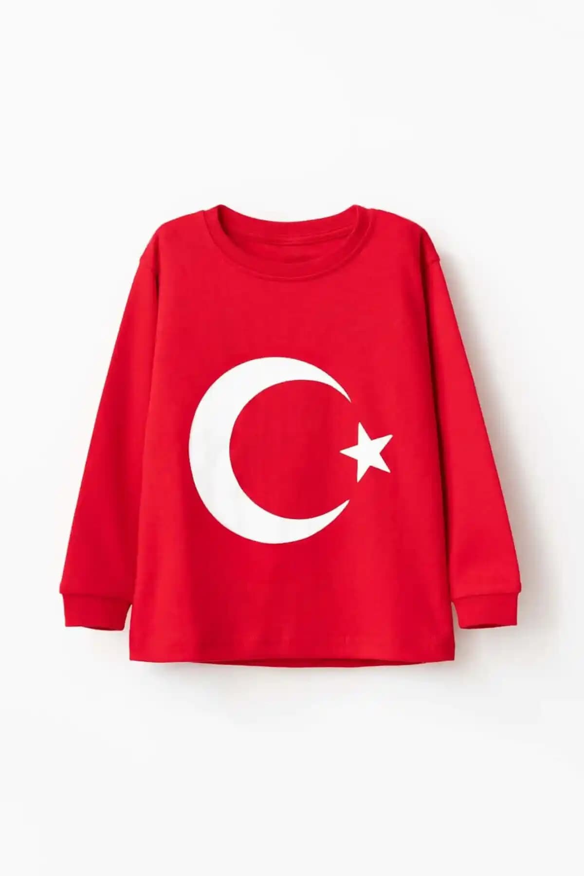 Türk Bayraklı Pamuklu Uzun Kollu Unisex T-shirt Günlük Kullanım İçin Uygun